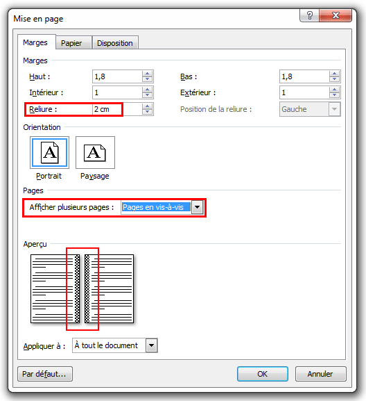 Vis-à-vis sur Word